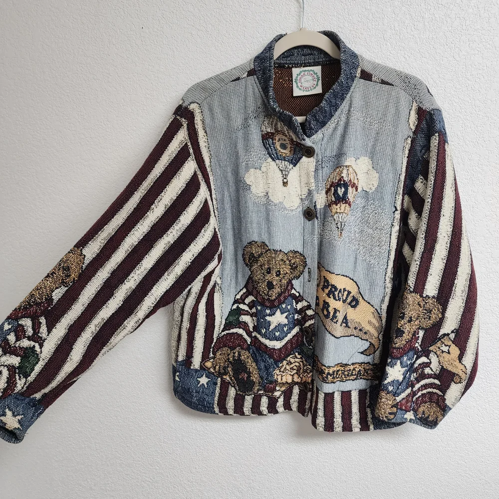 Vintage Sugar Street Weavers Boyds Bears Patriotic Jacket Size L-XL USA Damaged - Picture 2 of 16